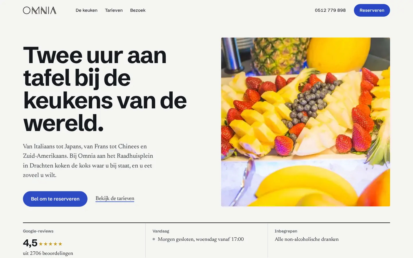 Richting B: lichte homepage met een grote kop en de fruitschaal